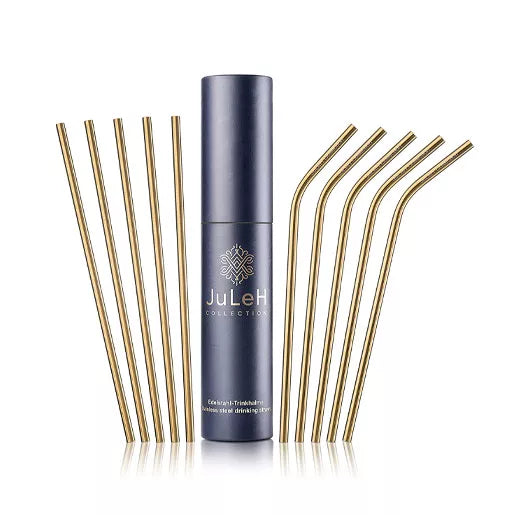 JuLeH 10er Strohhalme Edelstahl in Gold kein Plastik