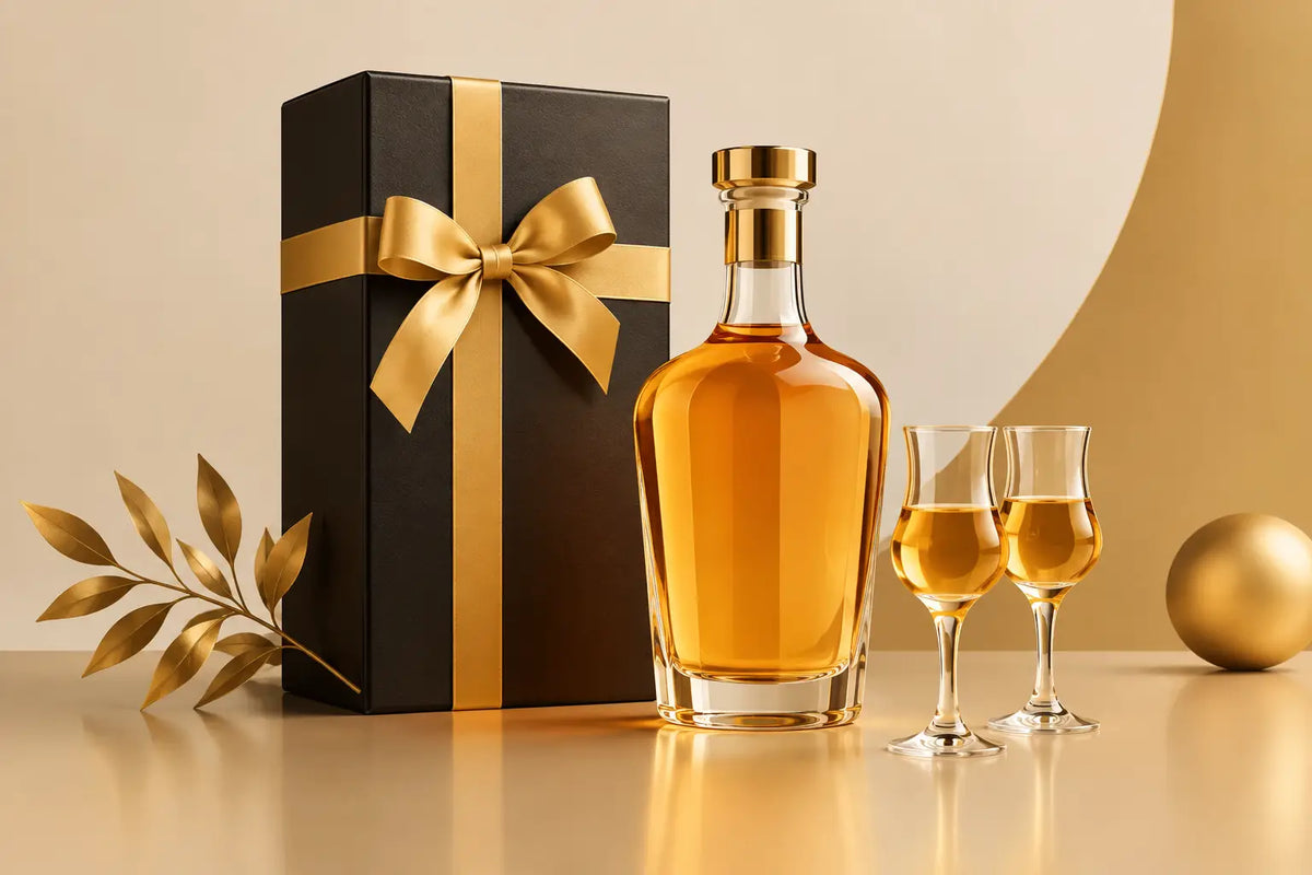 Premium Schnaps Geschenk in goldener Eleganz